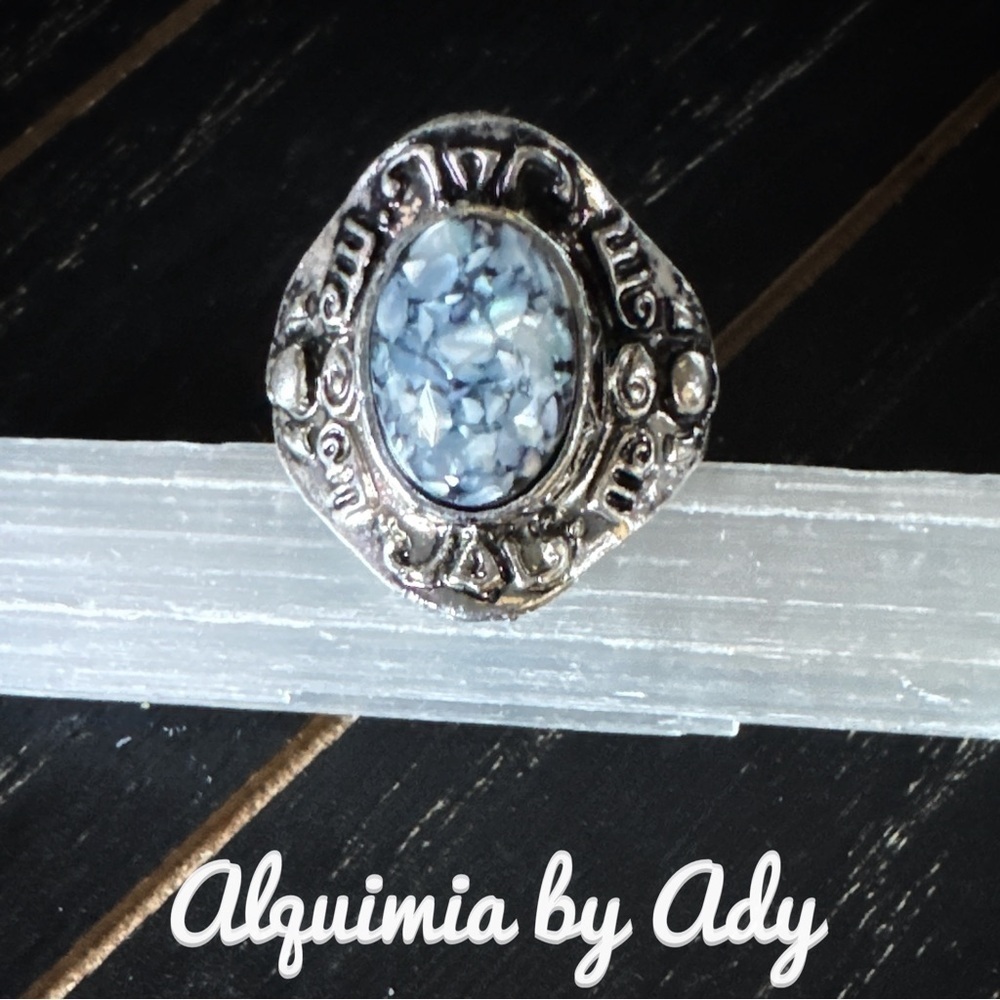 Alquimia Silver Ring with Blue Stone merlinite adjustable cuff